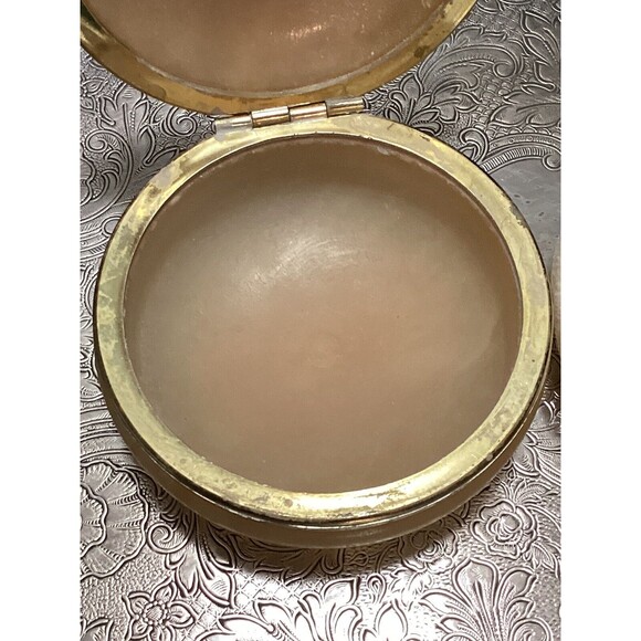 Italian Genuine Alabaster Hand Carved Hinged Powder Box With Puff Trinket Box - Picture 6 of 13